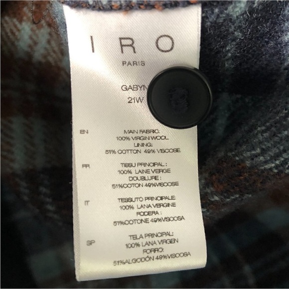 IRO Paris Gabyn Flannel Jacket Plaid Blue Brown Wool EU 32 - Picture 3 of 5